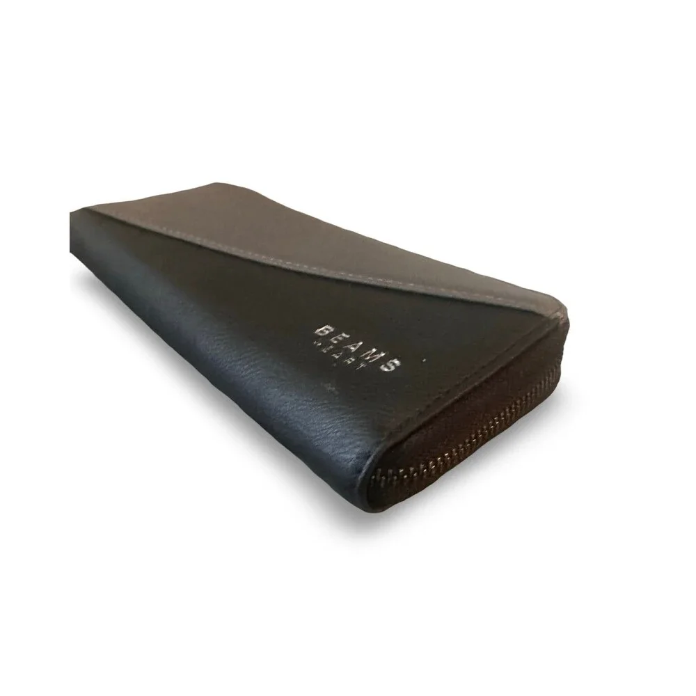 BEAMS HEART Men's Color-Block Faux Leather Long Zip Wallet - Gray/Black